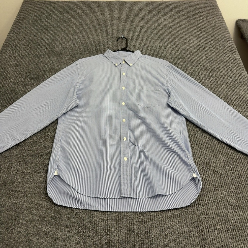 J Crew Shirt Mens L Blue White Cotton Striped Button Down Long Sleeve Preppy